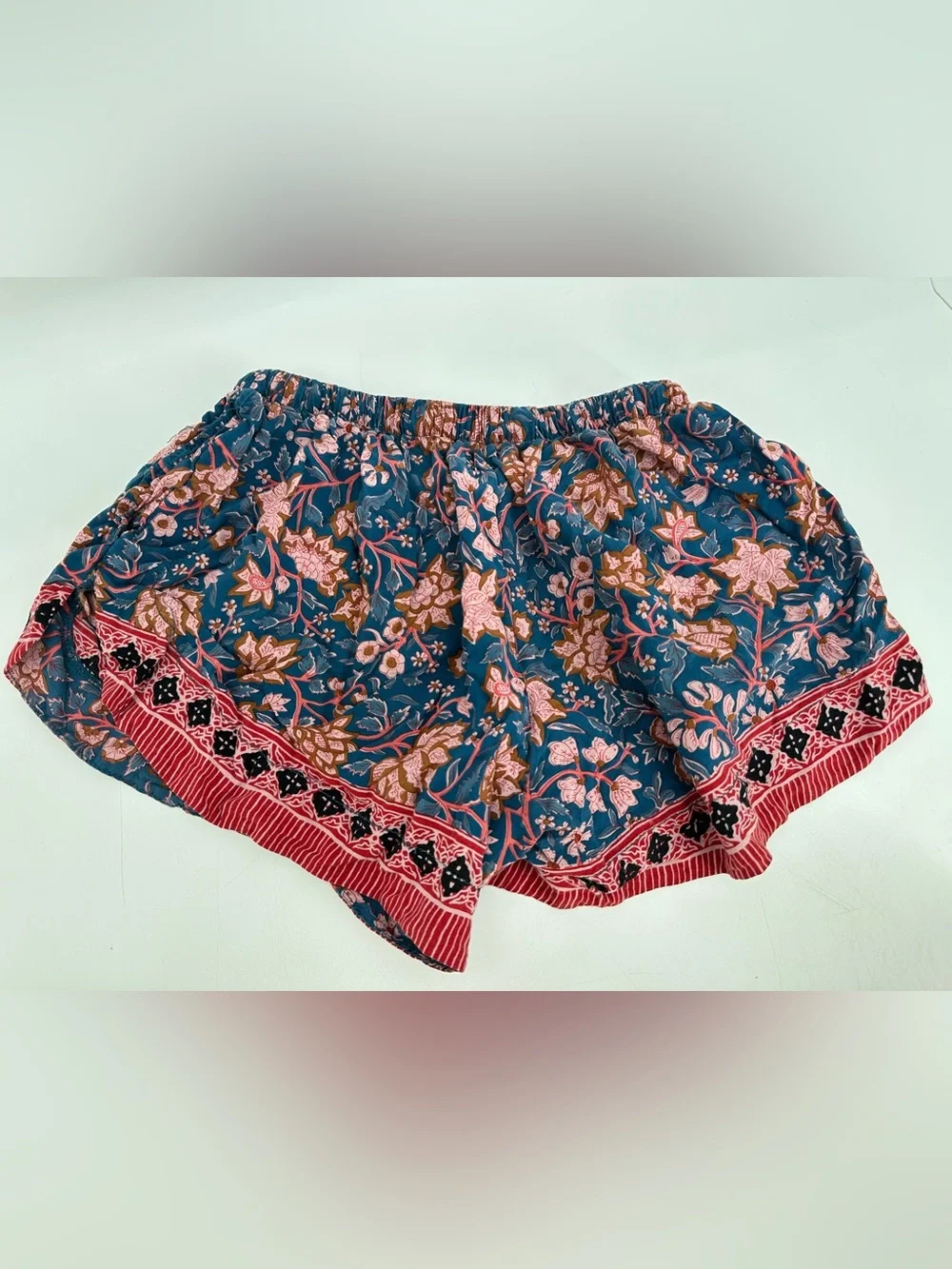 Natalie Martin Tash Shorts Womens XS Blue Pink Floral Print Rayon Pockets